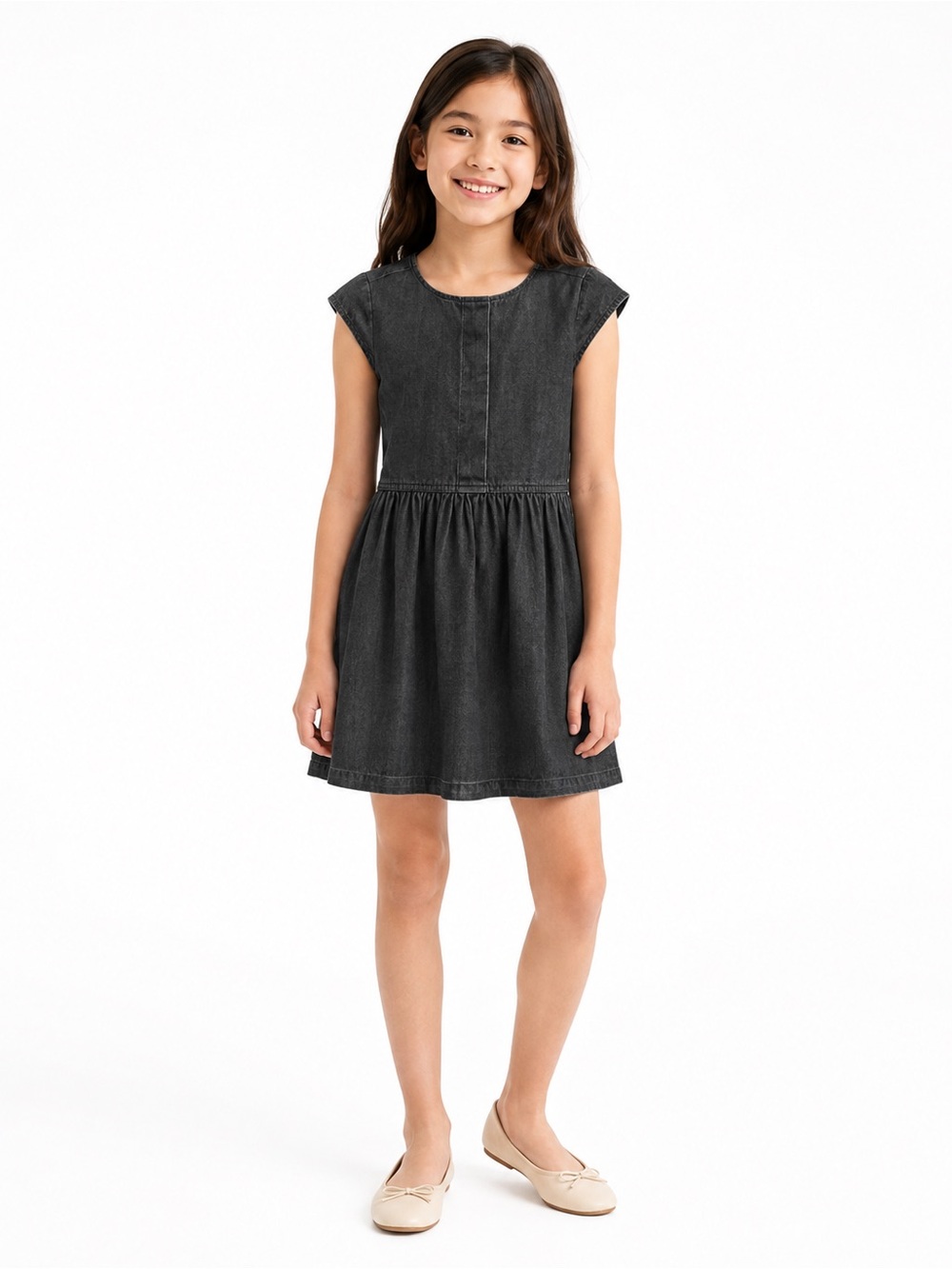 GAP Kids Box Pleat Black Denim Chambray Dress M 8-9